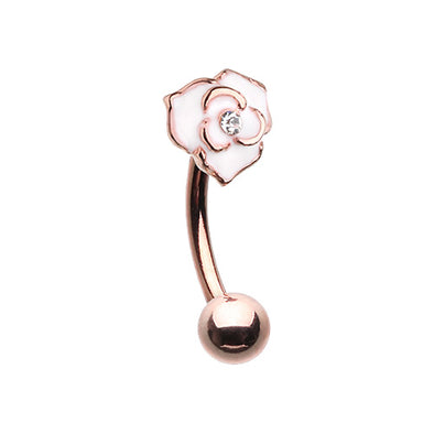 Rose Gold, Silver Blooming Rose Curved Barbell Eyebrow Ring-WildKlass Jewelry