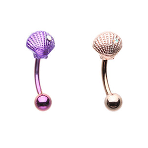 Rose Gold & Colored Ariel's Seashell Curved Barbell Eyebrow Ring-WildKlass Jewelry