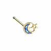 Gold, Silver Opal Crescent Moon & Star L-Shape Stud Nose Ring-WildKlass Jewelry