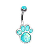 Silver & Gold Animal Lover Opal Paw Print Belly Button Ring-WildKlass Jewelry