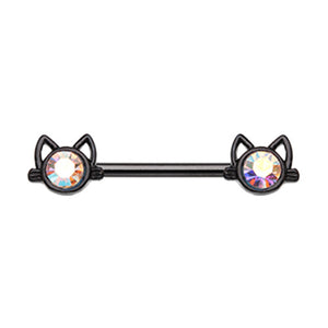 Black Just Kittying Around Nipple Barbell Ring-WildKlass Jewelry