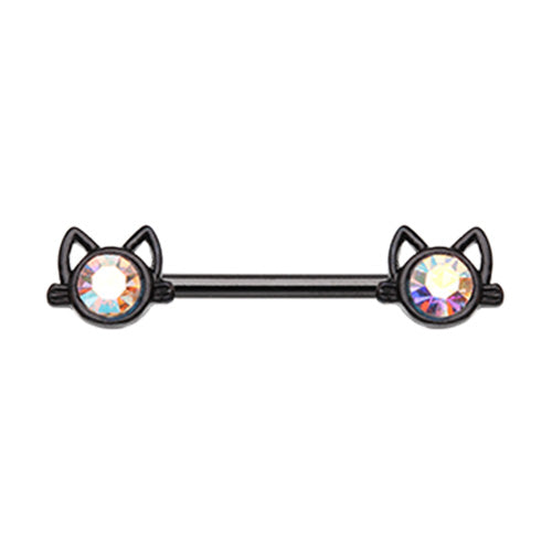 Black Just Kittying Around Nipple Barbell Ring-WildKlass Jewelry