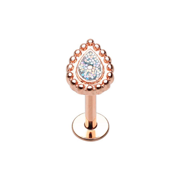 WildKlass Jewelry Rose Gold Sparkling Glitter Ornate Teardrop Steel Labret-WildKlass Jewelry