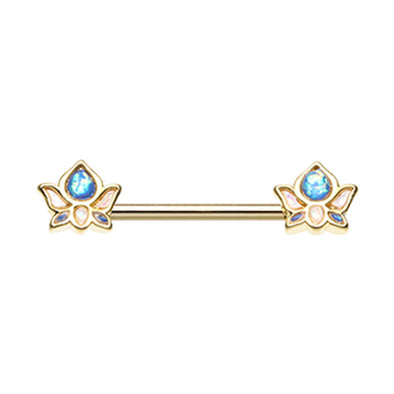 Golden & Silver Namaste Lotus Flower Nipple Barbell Ring-WildKlass Jewelry