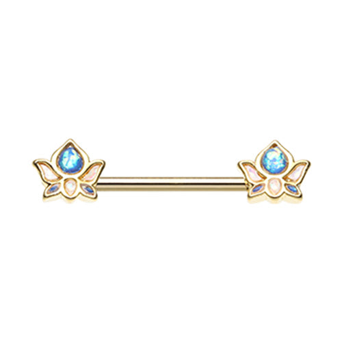 Golden & Silver Namaste Lotus Flower Nipple Barbell Ring-WildKlass Jewelry