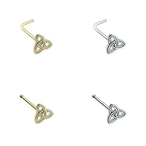 Golden & Silver Triquetra Trinity Knot L-Shape & Stud Nose Ring-WildKlass Jewelry