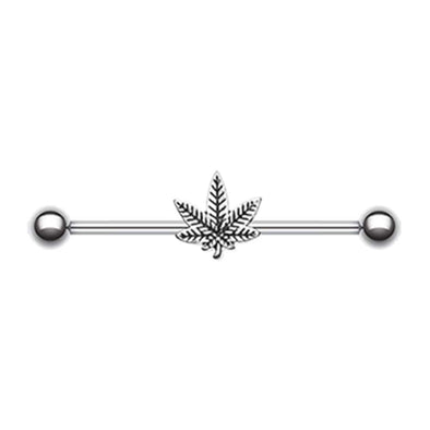 Green Colorline & Silver Pot Leaf Industrial Barbell-WildKlass Jewelry