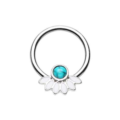 Silver & Rose Gold Filigree Synthetic Turquoise Steel Captive Bead Ring-WildKlass Jewelry