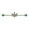 Green Colorline & Silver Pot Leaf Industrial Barbell-WildKlass Jewelry