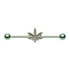 Green Colorline & Silver Pot Leaf Industrial Barbell-WildKlass Jewelry