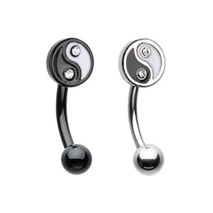 Silver & Black Enamel Yin Yang Curved Eyebrow Ring-WildKlass Jewelry