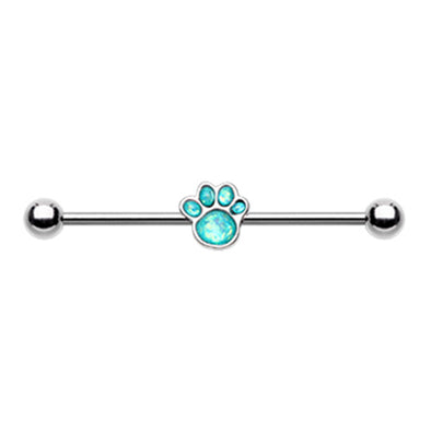 Golden & Silver Animal Lover Opal Paw Print Industrial Barbell-WildKlass Jewelry