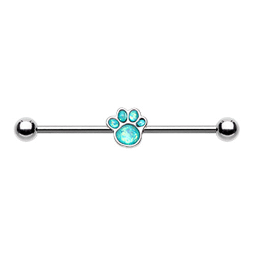 Golden & Silver Animal Lover Opal Paw Print Industrial Barbell-WildKlass Jewelry