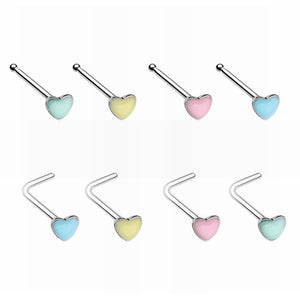 Illuminating Glow in the Dark Heart L-Shape & Stud Nose Ring-WildKlass Jewelry