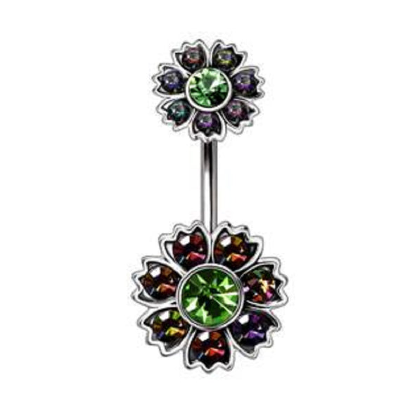 316L Stainless Steel Iridescent CZ Flower Navel Ring-WildKlass Jewelry