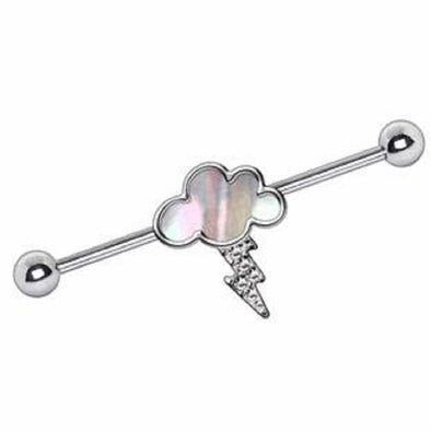 WildKlass 316L Stainless Steel Cloud and Lighting Industrial Barbell-WildKlass Jewelry