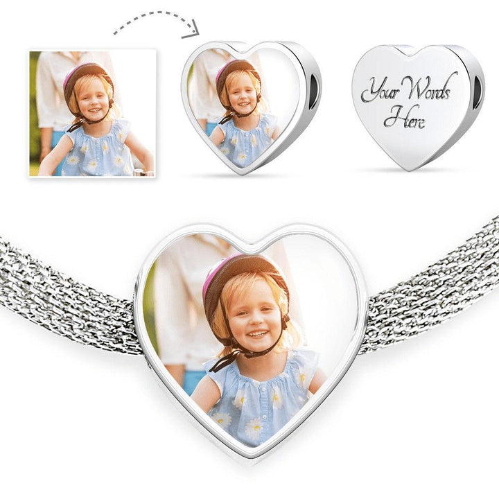 Personalized Photo & Engraved Heart Bracelet & Charm-WildKlass Jewelry