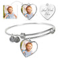 Personalized & Engraved Heart Pendant Silver Bangle-WildKlass Jewelry