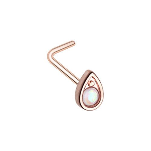 Rose Gold & Silver Grand Opal TearDrop L-Shape & Bone Nose Ring-WildKlass Jewelry