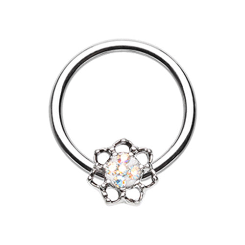 Golden & Silver Lotus Sprinkle Dot Filigree Steel Captive Bead Ring-WildKlass Jewelry