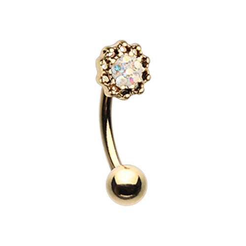 Silver & Gold Lotus Sprinkle Dot Filigree Curved Barbell Eyebrow Ring-WildKlass Jewelry