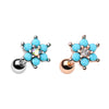 Rose Gold & Silver Turquoise Spring Flower Sparkle Cartilage Tragus Earring-WildKlass Jewelry