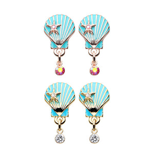 Gold, Rose Gold Ariel's Seashell Star Ear Stud Earrings-WildKlass Jewelry