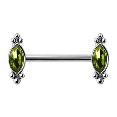 WILDKLASS 316L Stainless Steel Green Ornate Nipple Bar-WildKlass Jewelry