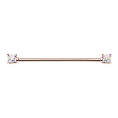 Rose Gold & Silver Sprinkle-Dot Double Prong Industrial Barbell-WildKlass Jewelry
