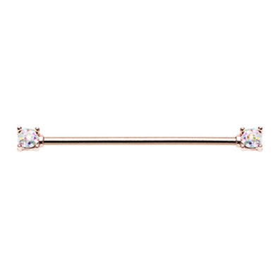Rose Gold & Silver Sprinkle-Dot Double Prong Industrial Barbell-WildKlass Jewelry