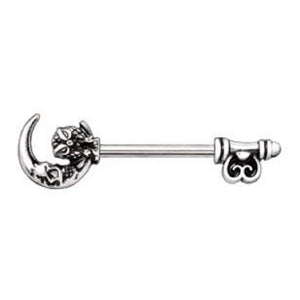 WILDKLASS 316L Stainless Steel Gothic Owl on The Moon Skeleton Key Nipple Bar-WildKlass Jewelry