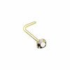 Gold, Silver Prong Set Iridescent Gem Top Steel L-Shaped, Stud Nose Ring-WildKlass Jewelry