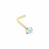 Gold, Silver Prong Set Iridescent Gem Top Steel L-Shaped, Stud Nose Ring-WildKlass Jewelry