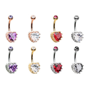 Golden & Rose Gold & Silver Sacred Heart Crown Belly Button Ring-WildKlass Jewelry