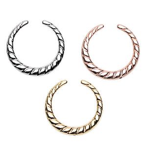 Gold & Silver & Rose Gold Rope Textured Septum Retainer Ring-WildKlass Jewelry