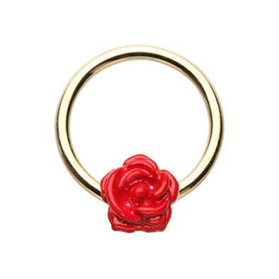 Golden Red & Silver Rose Petal Steel Captive Bead Ring-WildKlass Jewelry