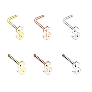 Golden & Rose Gold & Silver Dollar Money Sign L-Shape Nose Ring-WildKlass Jewelry