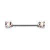 Silver & Golden & Rose Gold Double Prong Brilliant Sparkle Gem Nipple Barbell Ring-WildKlass Jewelry