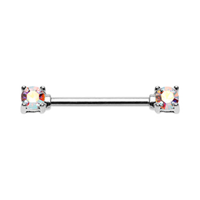 Silver & Golden & Rose Gold Double Prong Brilliant Sparkle Gem Nipple Barbell Ring-WildKlass Jewelry