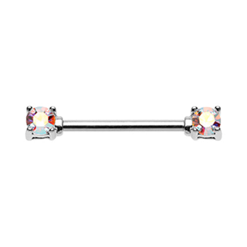 Silver & Golden & Rose Gold Double Prong Brilliant Sparkle Gem Nipple Barbell Ring-WildKlass Jewelry