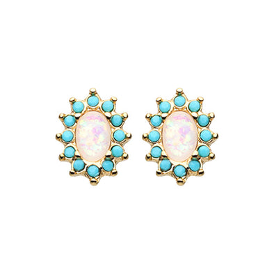 Gold, Rose Gold Elegant Opal Turquoise Ear Stud Earrings-WildKlass Jewelry