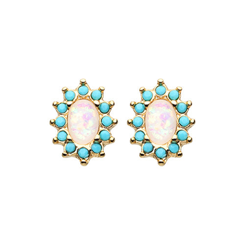Gold, Rose Gold Elegant Opal Turquoise Ear Stud Earrings-WildKlass Jewelry