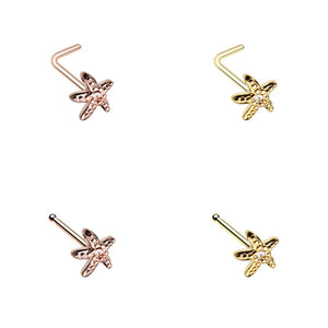 Golden & Rose Gold Wish upon a Starfish L-Shape & Stud Nose Ring-WildKlass Jewelry