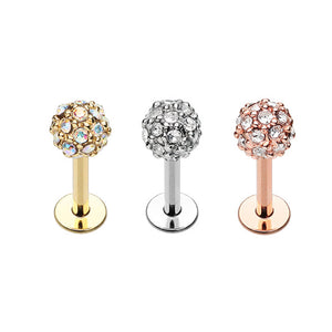 Rose Gold, Gold, Silver Full Dome Pave Top Steel Labret-WildKlass Jewelry
