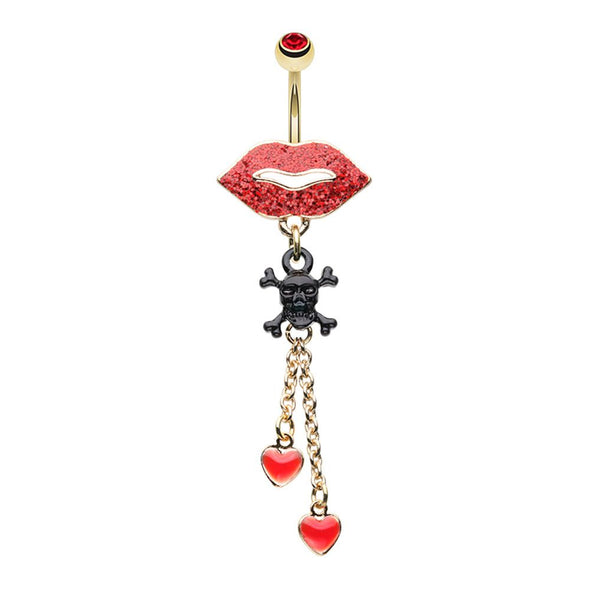 WILDKLASS Golden Sexy Kiss of Death Dangling Belly Button Ring-WildKlass Jewelry