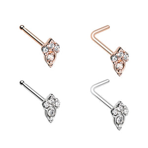 Silver & Rose Gold Elegant Victorian L-Shape Nose Ring-WildKlass Jewelry