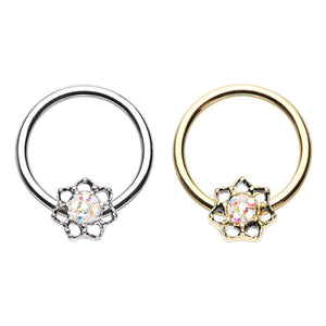 Golden & Silver Lotus Sprinkle Dot Filigree Steel Captive Bead Ring-WildKlass Jewelry