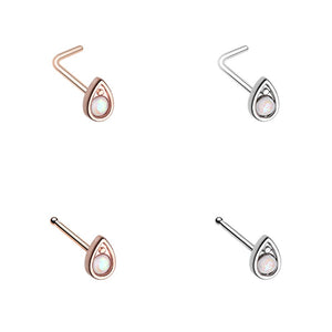 Rose Gold & Silver Grand Opal TearDrop L-Shape & Bone Nose Ring-WildKlass Jewelry