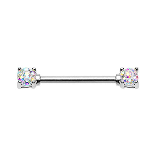 Golden & Rose Gold & Silver Sprinkle Dot Multi Gem Prong Set Nipple Barbell Ring-WildKlass Jewelry