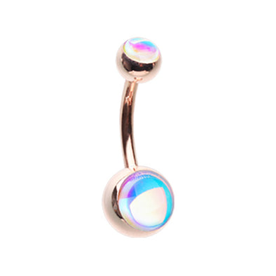 Silver & Golden & Rose Gold & Colorline Revo Double Ball Inlay Steel Belly Button Ring-WildKlass Jewelry
